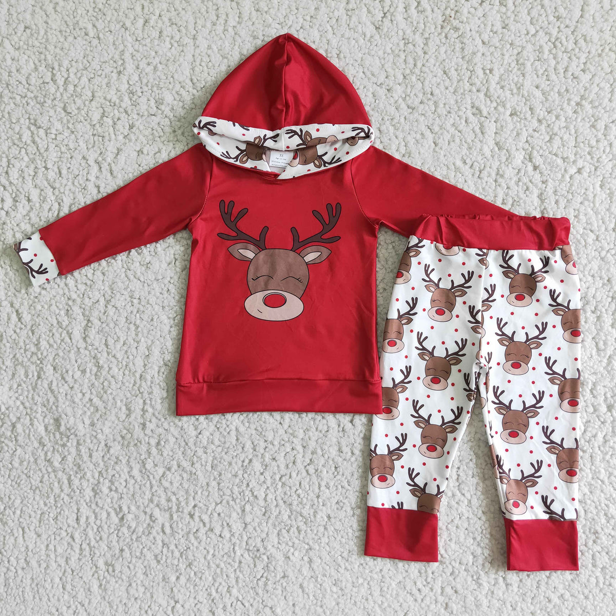 6 B1-24 Christmas deer red hoodie pants boys set