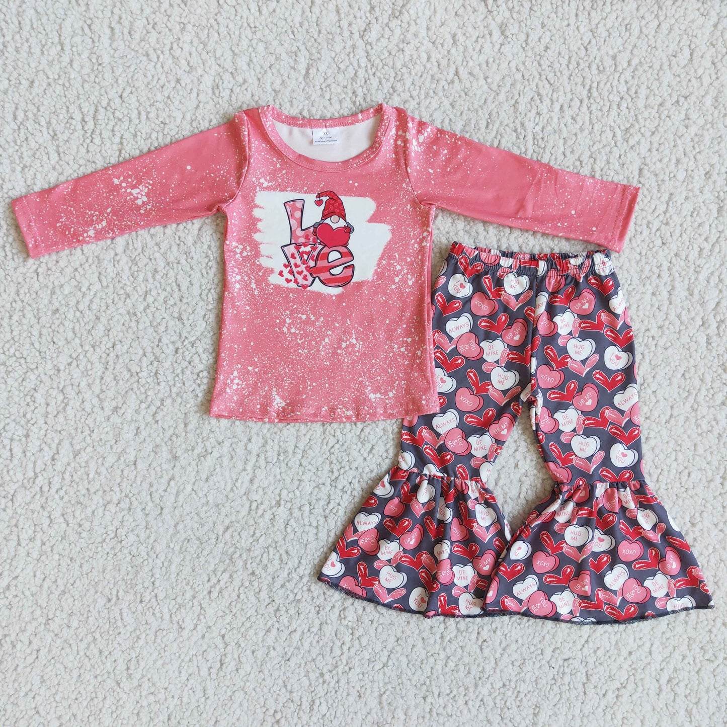 6 B10-2 Valentine's Dany Love Heart Pink Long Sleeve Pants Girls Set