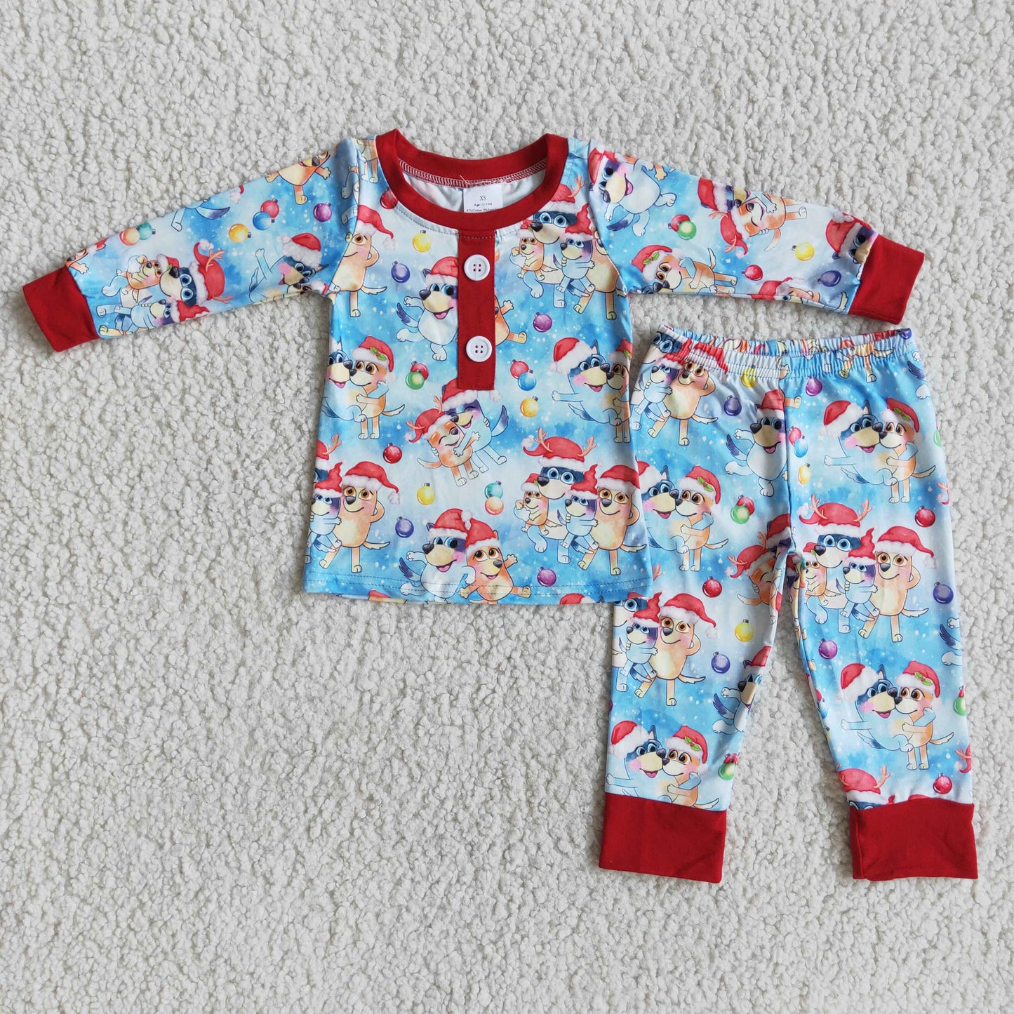6 B11-24 Christmas cartoon blue dog red long sleeve pants boys pajamas