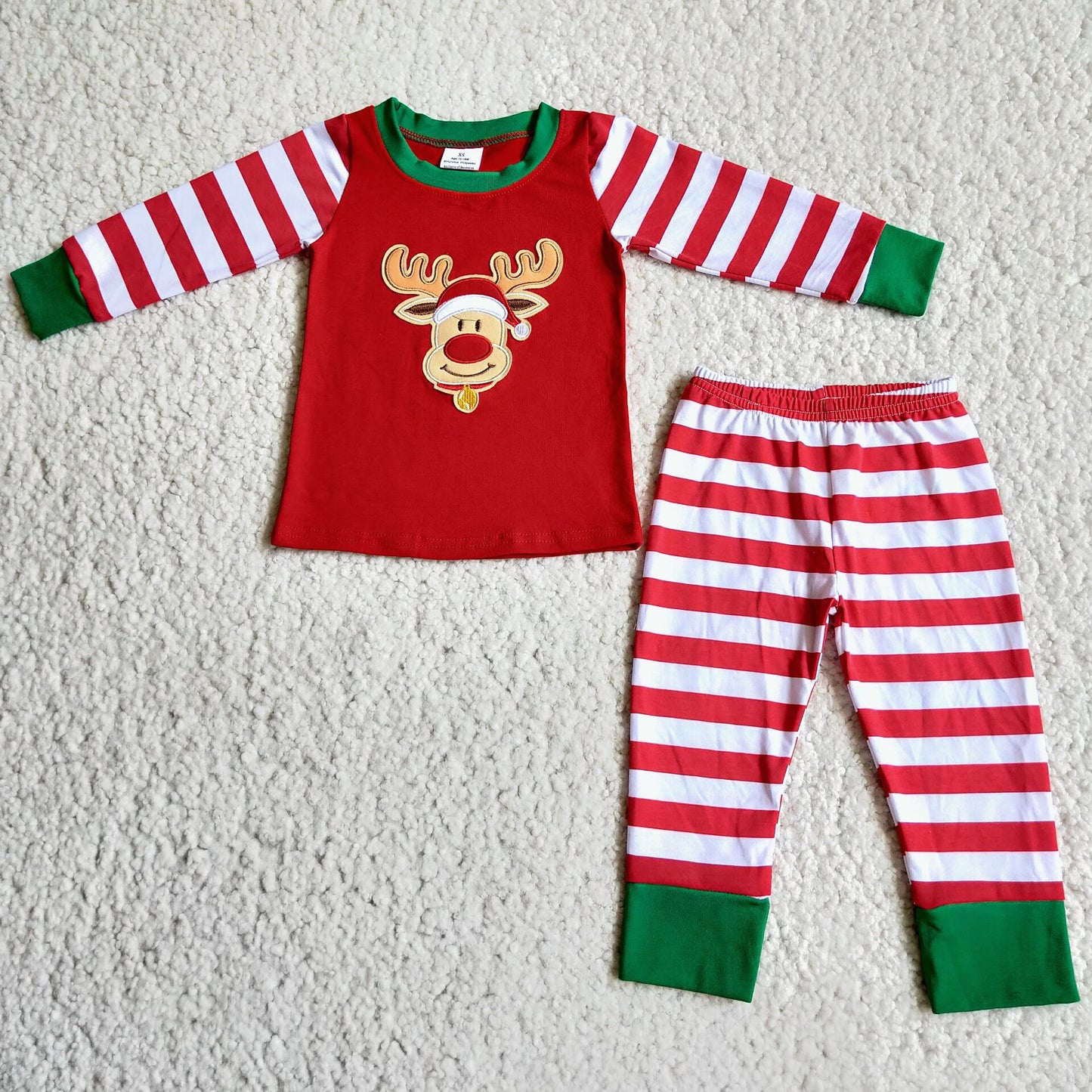 6 B2-22 Christmas deer red striped long sleeve pants boys pajamas