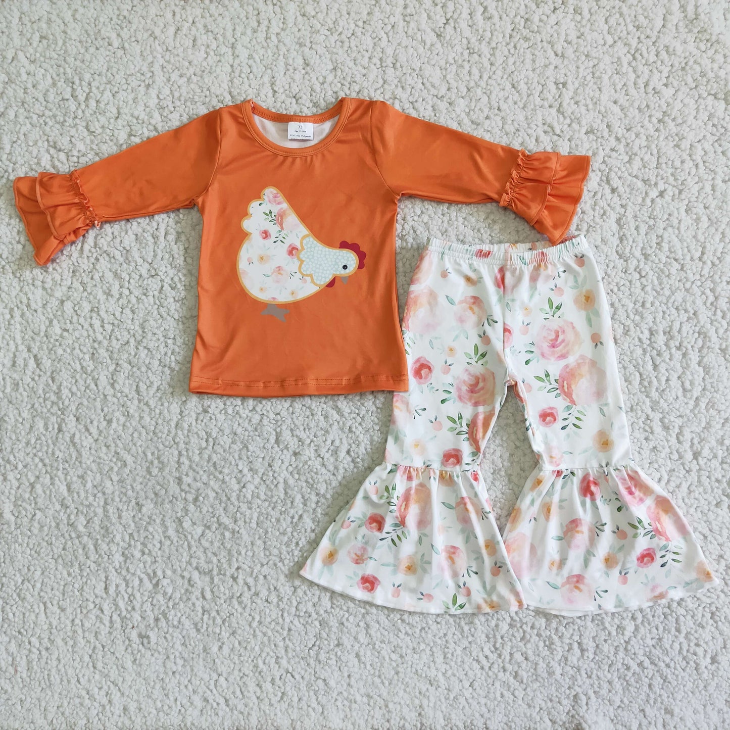 6 B2-24 Chick orange long sleeve flowers pants girls set