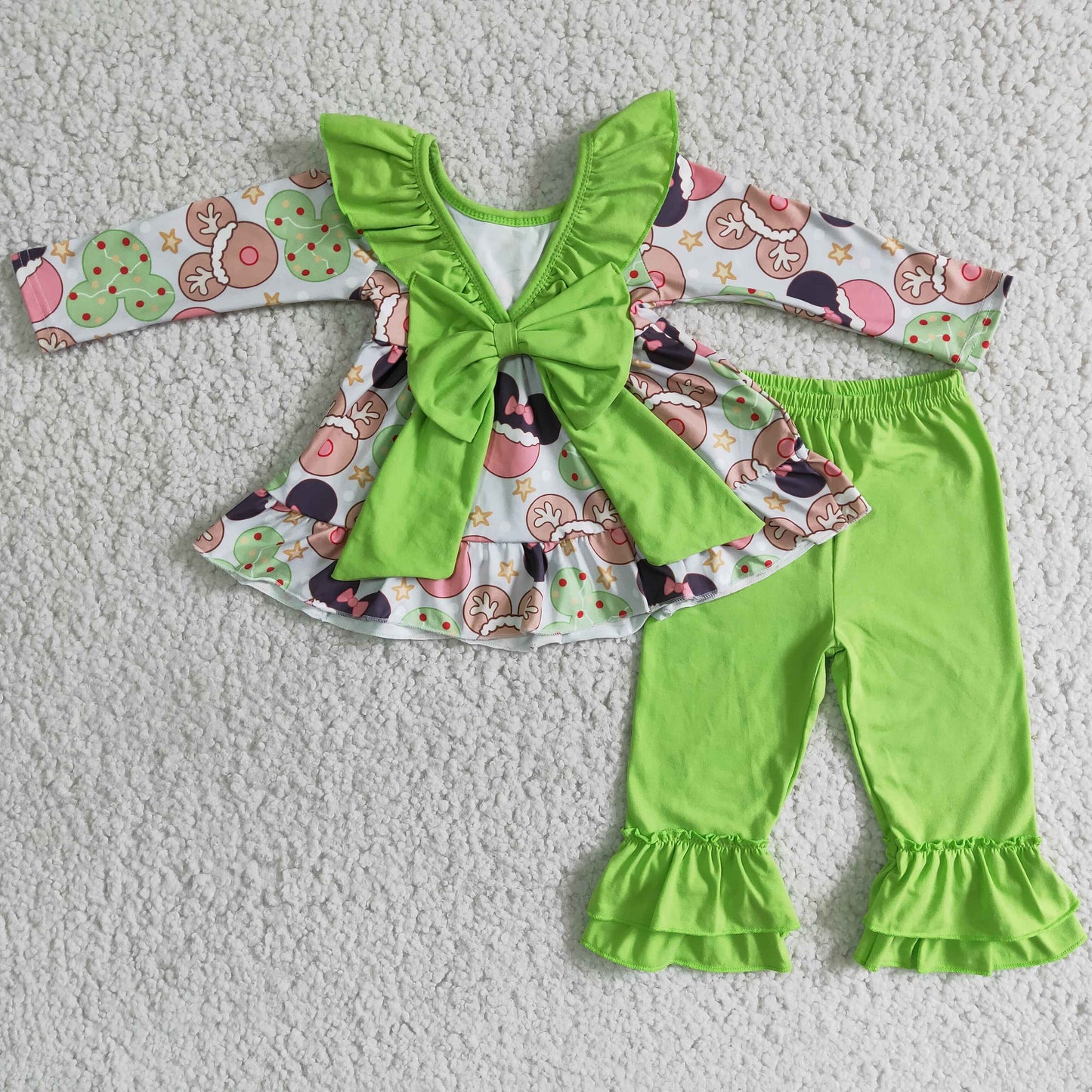 6 B2-40 Christman cartoon green long sleeve pants girls set