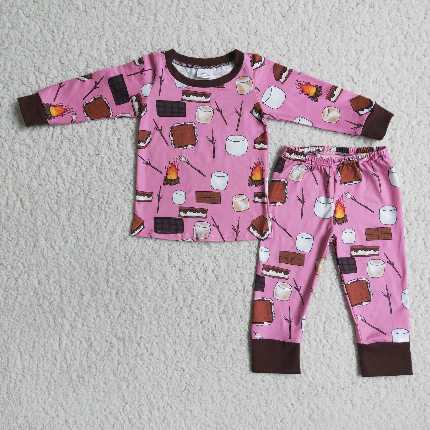 6 B3-18 Fire cake hot pink long sleeve pants girls pajamas