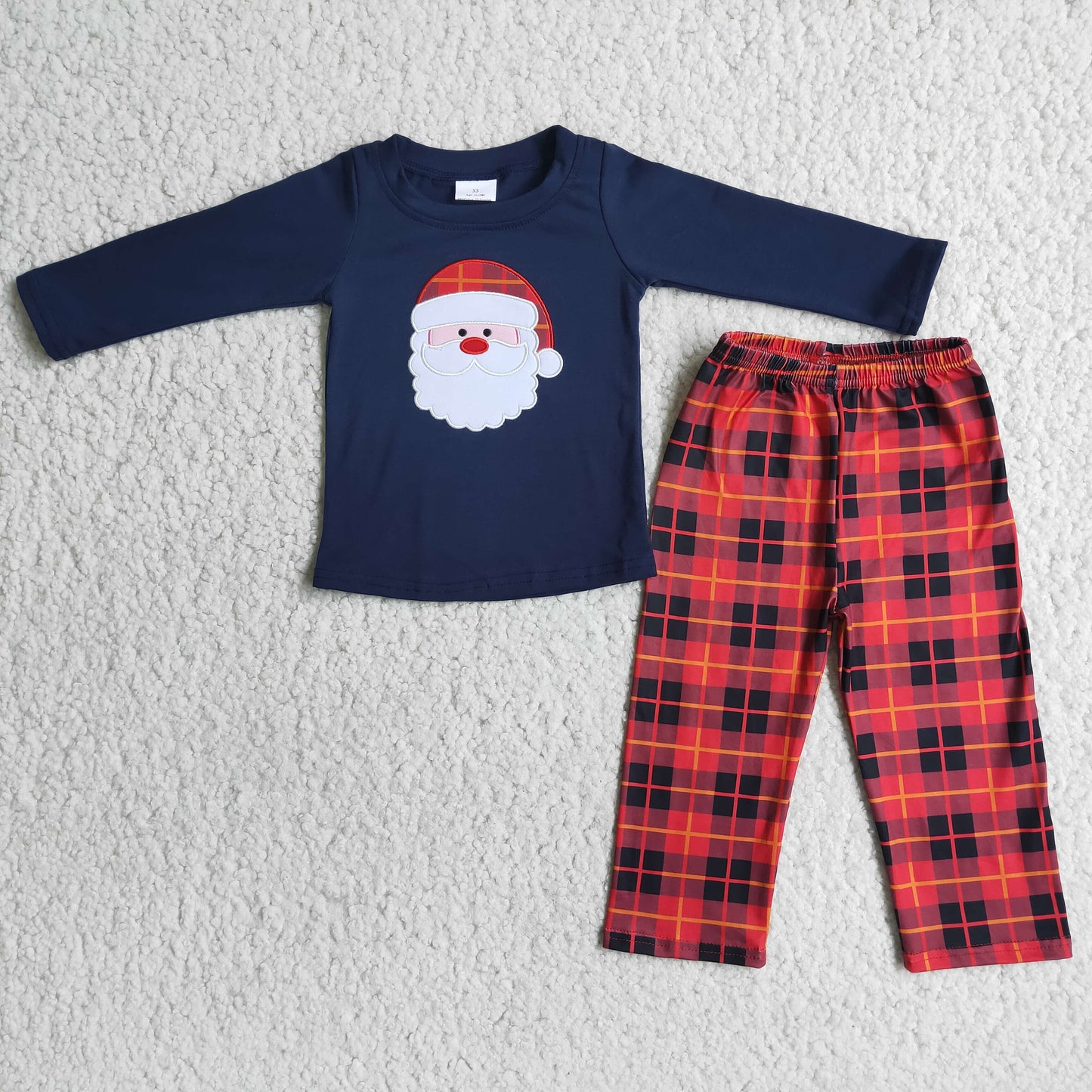 6 B3-37 Christmas Santa Claus navy long sleeve red checkered pants boys pajamas