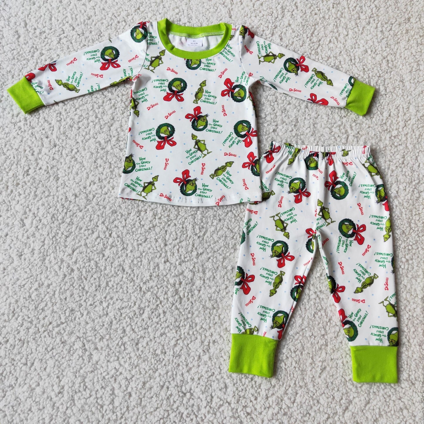 6 B4-20 Christmas green face long sleeve pants boys pajamas
