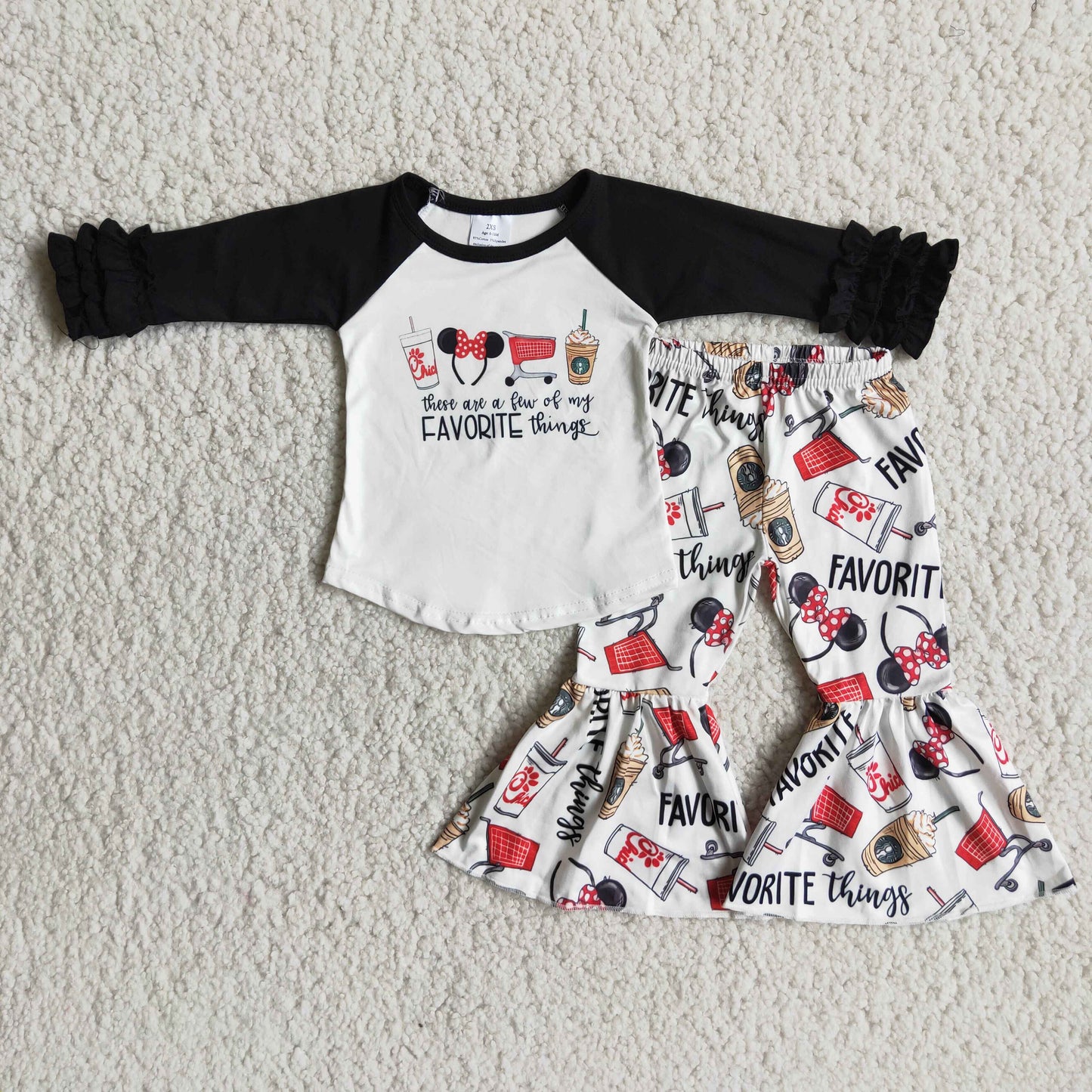 6 B7-19 Cartoon coffee long sleeve pants girls set