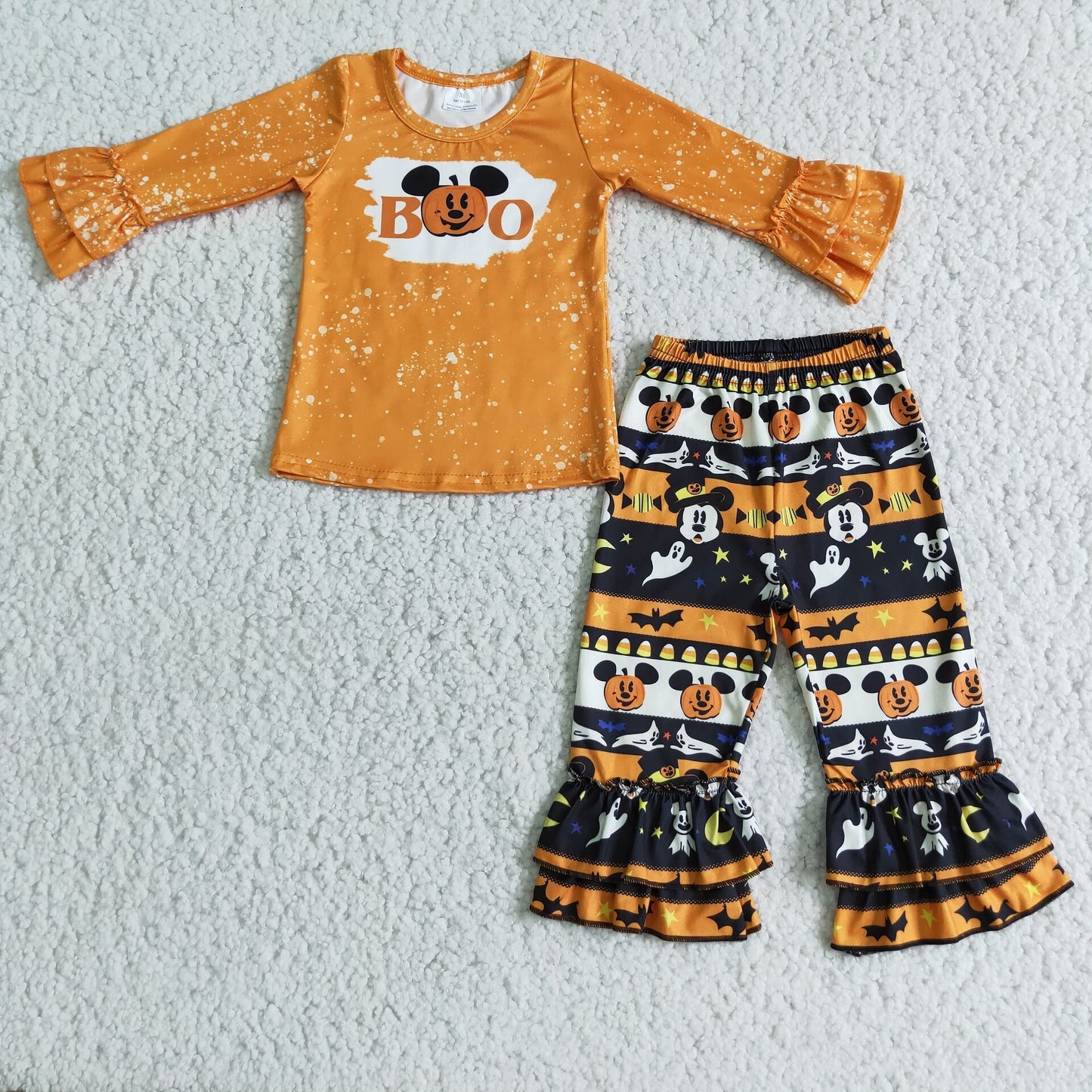 6 B8-40 Halloween boo pumpkin orange long sleeve pants girls set