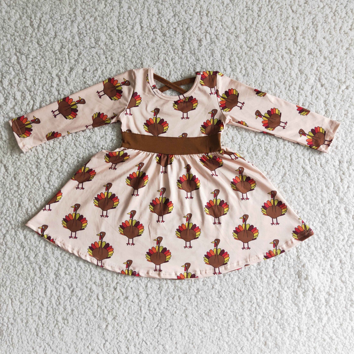 6 C10-19 Thanksgiving turkey long sleeve girls dress
