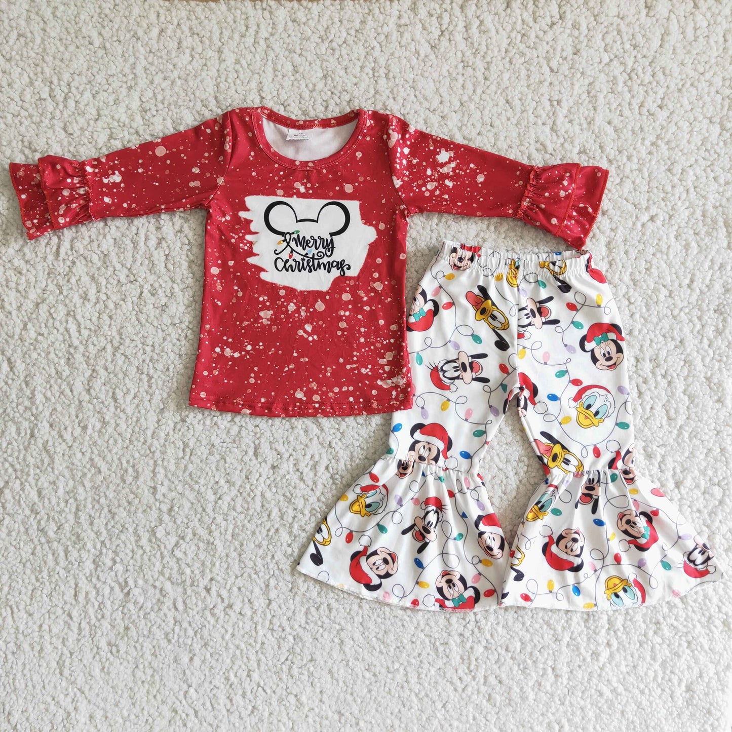 6 C11-4 Christmas cartoon red long sleeve pants girls set