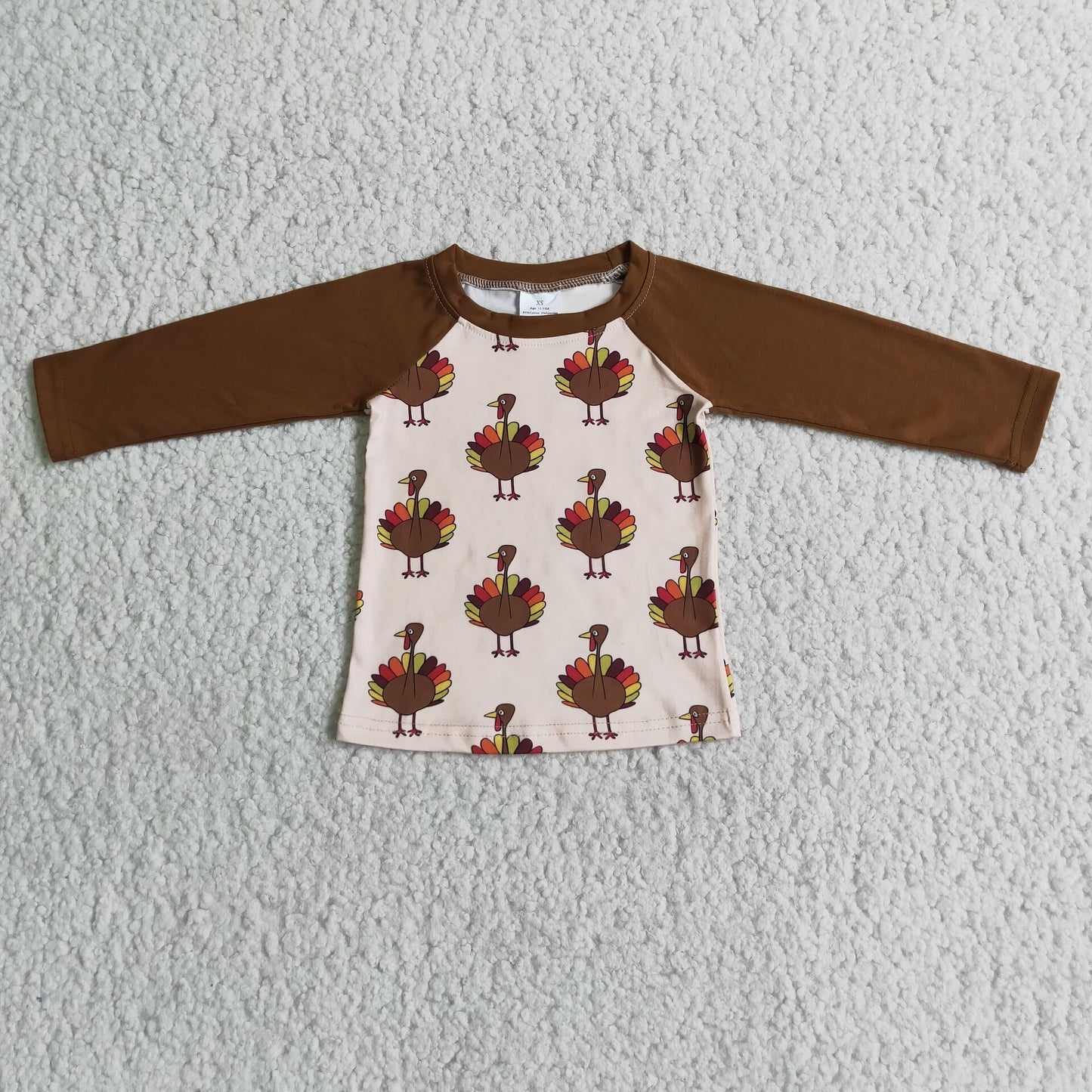 6 C6-34 Thankful turkey brown long sleeve kids top
