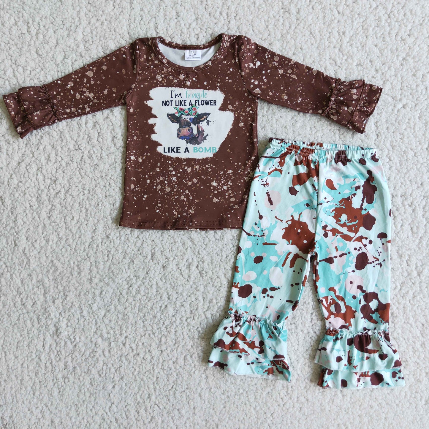 6 C7-31 Western like a bomb brown long sleeve blue pants girls set