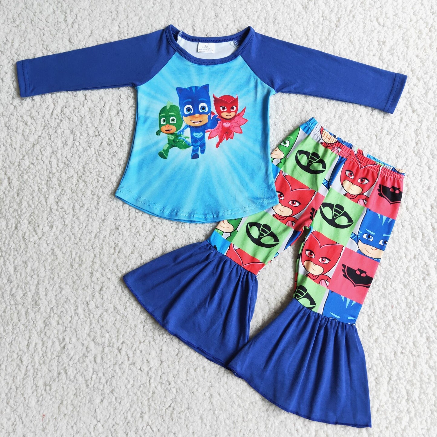 6 C9-3 Cartoon Baby Blue Long Sleeve Pants Girls Set