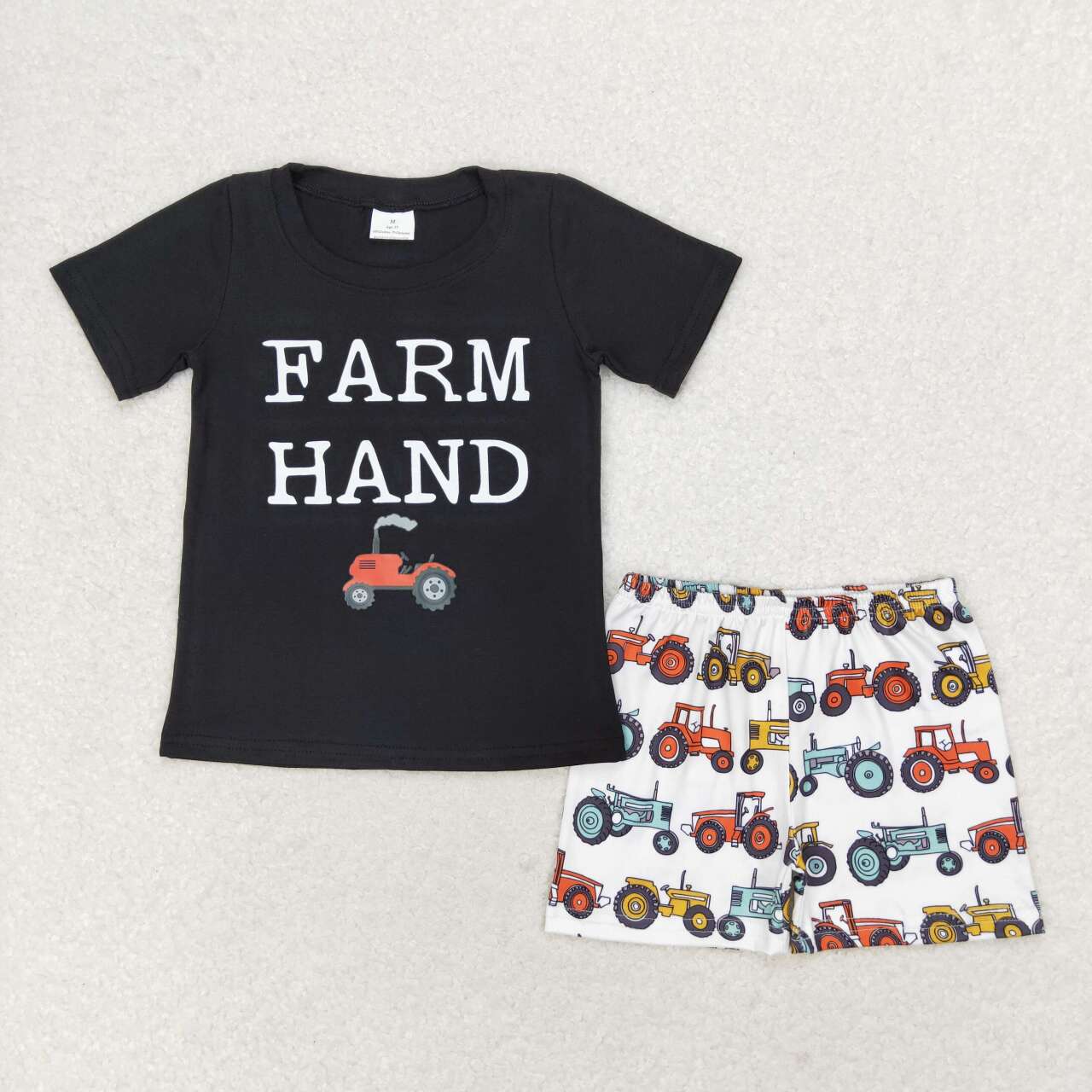 BSSO0942 farm hand tractor black short sleeve shorts boys set