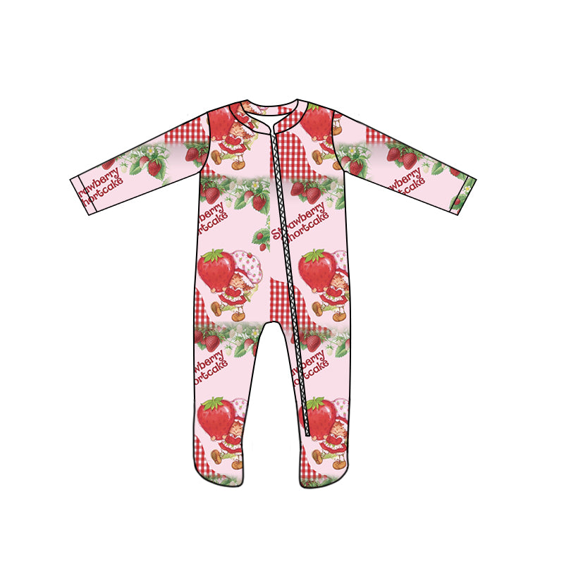 custom style strawberry girl 1 pink long sleeve zipper girls romper