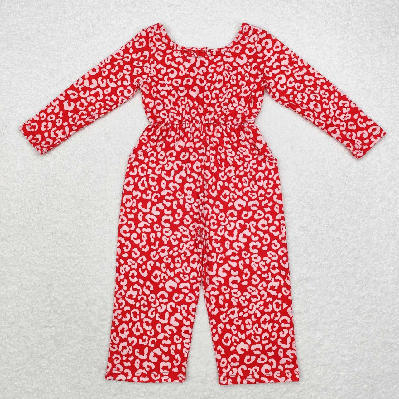 LR1139 red leopard long sleeve girls jumpsuits