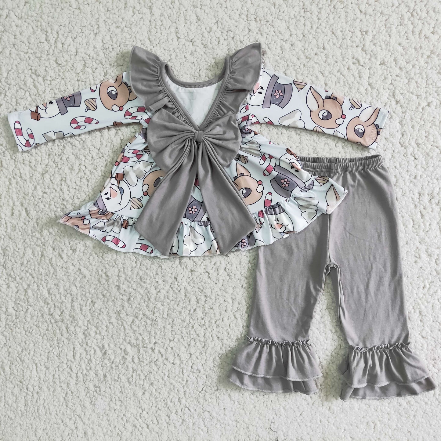 6 B5-20 Christmas Snowman & Deer Print With Bow Kids Set