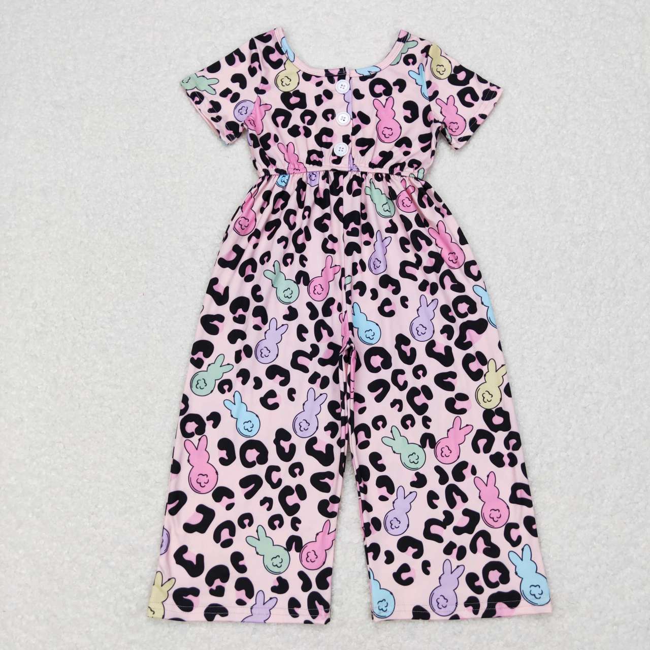 SR0481 Easter rabbit pink leopard short sleeve girls jumpsuits