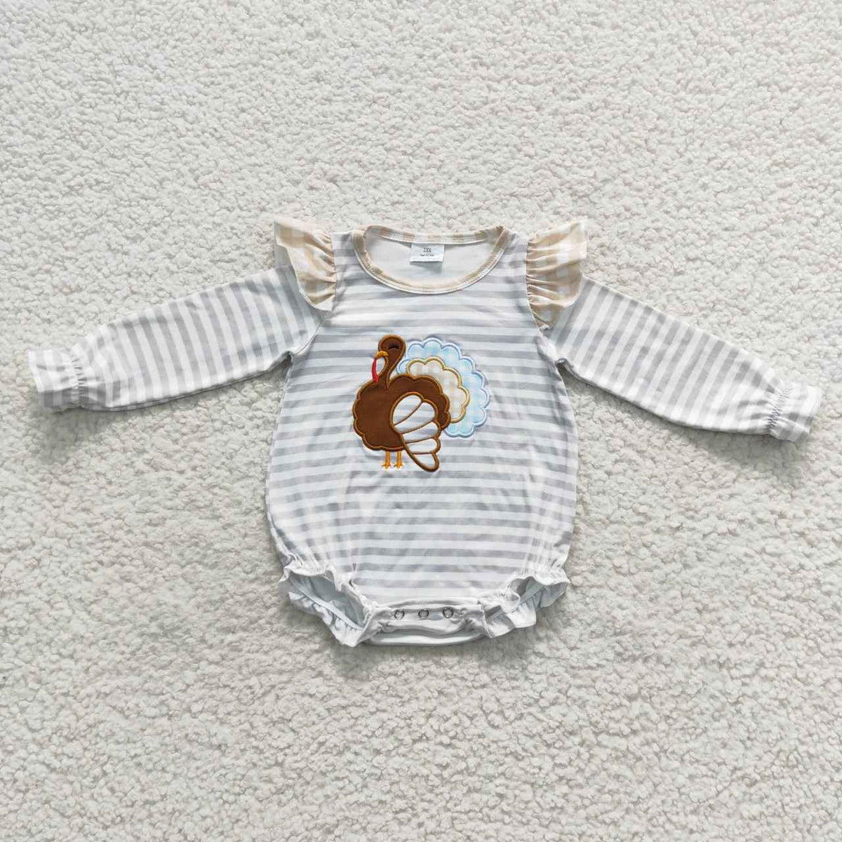 LR0426 Thanksgiving Turkey Long Sleeves Girls Romper
