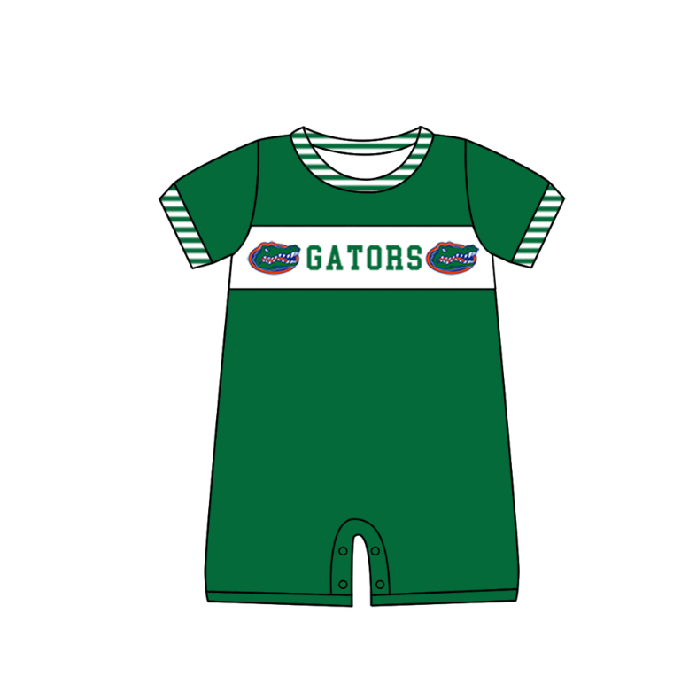 Custom Moq 3 Football Team Gators Green Short Sleeve Boys Romper