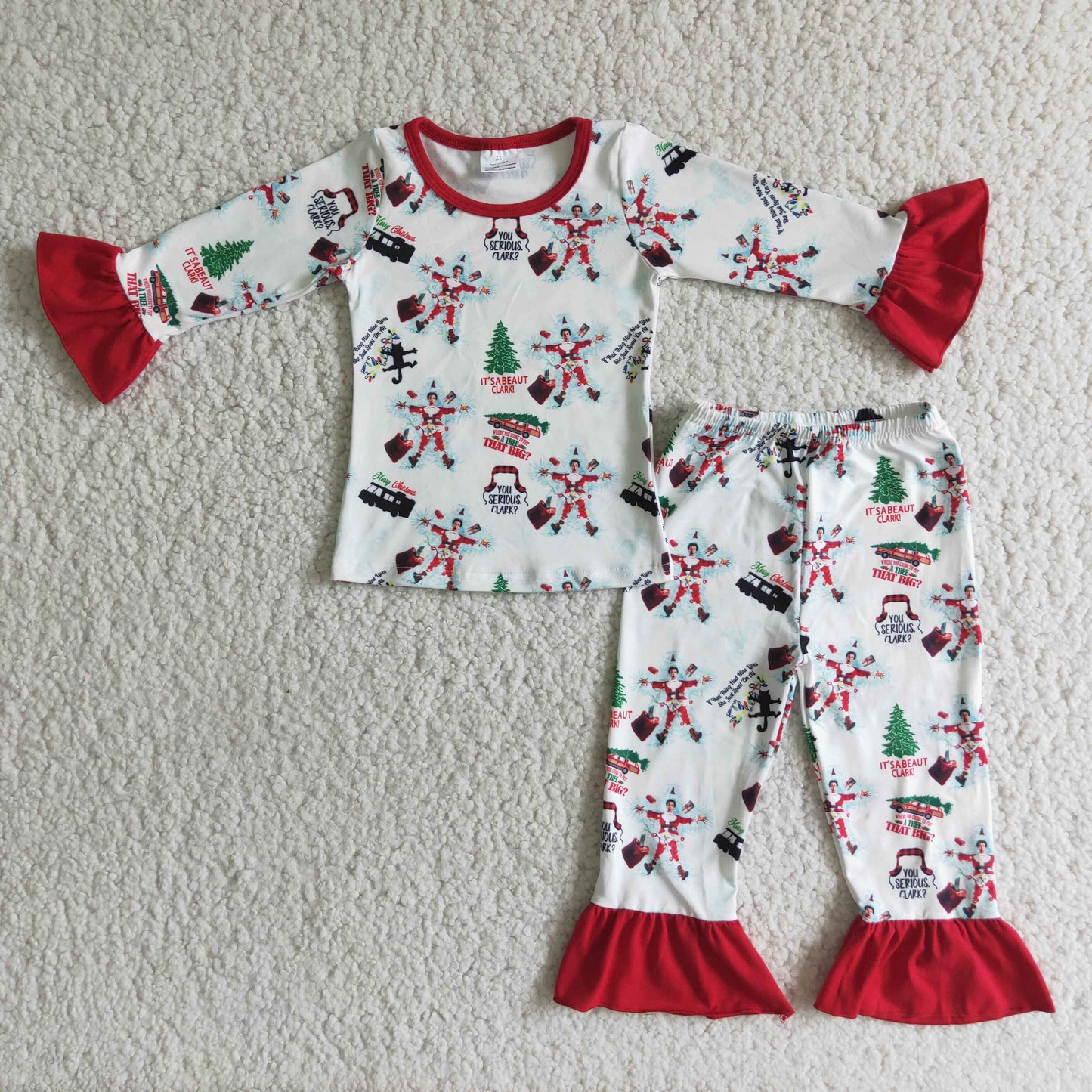 6 A2-18 Adorable Ruffles Girls Christmas Pajamas