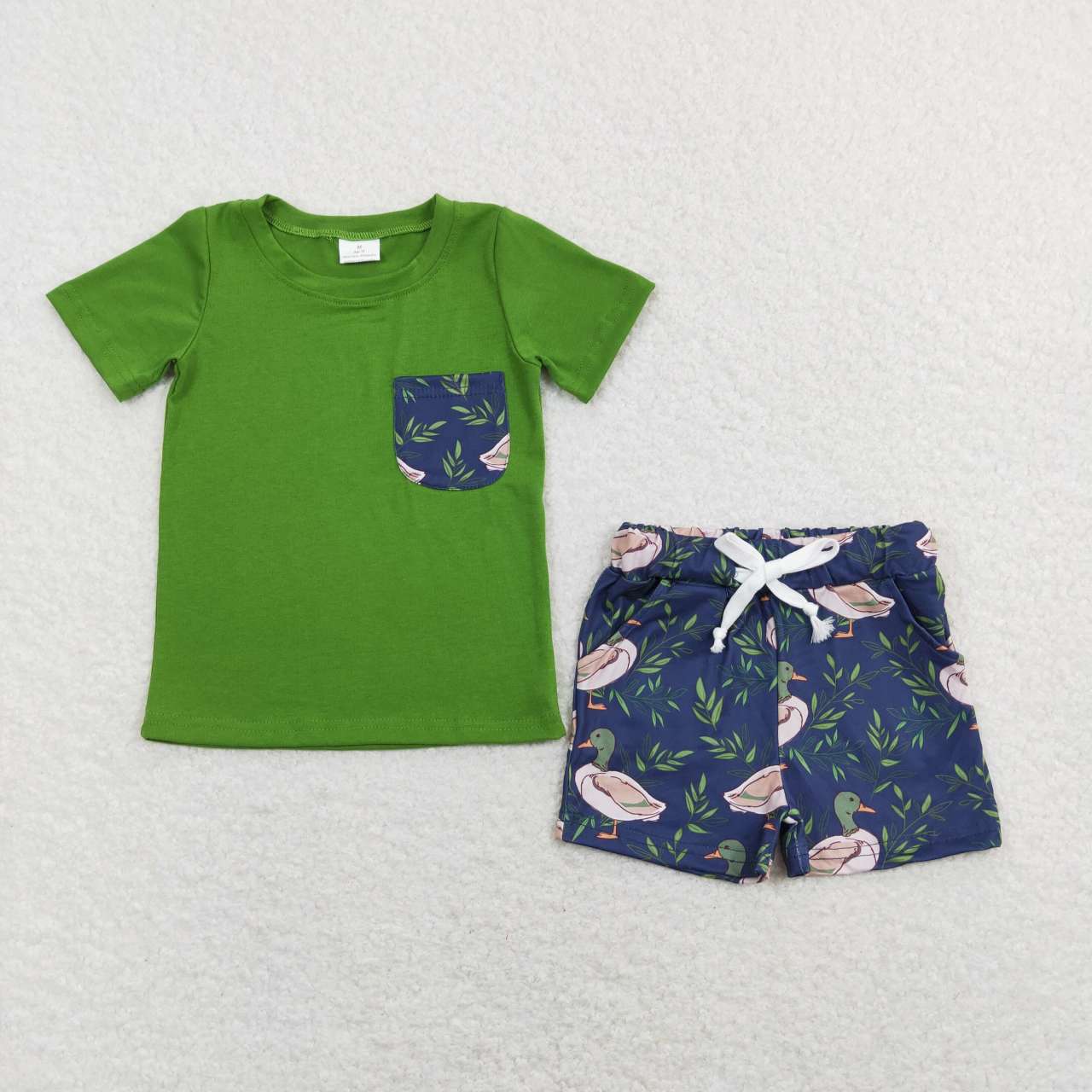 BSSO0480 Boy Mallard Green Pocket Short Sleeve Shorts Boys Set Kids Hunting Clothes