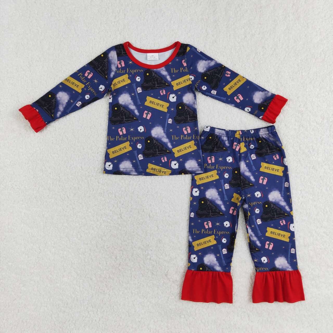 GLP1314 believe train navy blue long sleeve pants girls pajamas