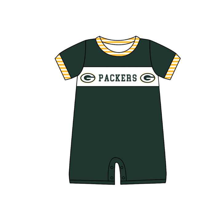 Custom Moq 3 Football Team Packers Green Short Sleeve Boys Romper
