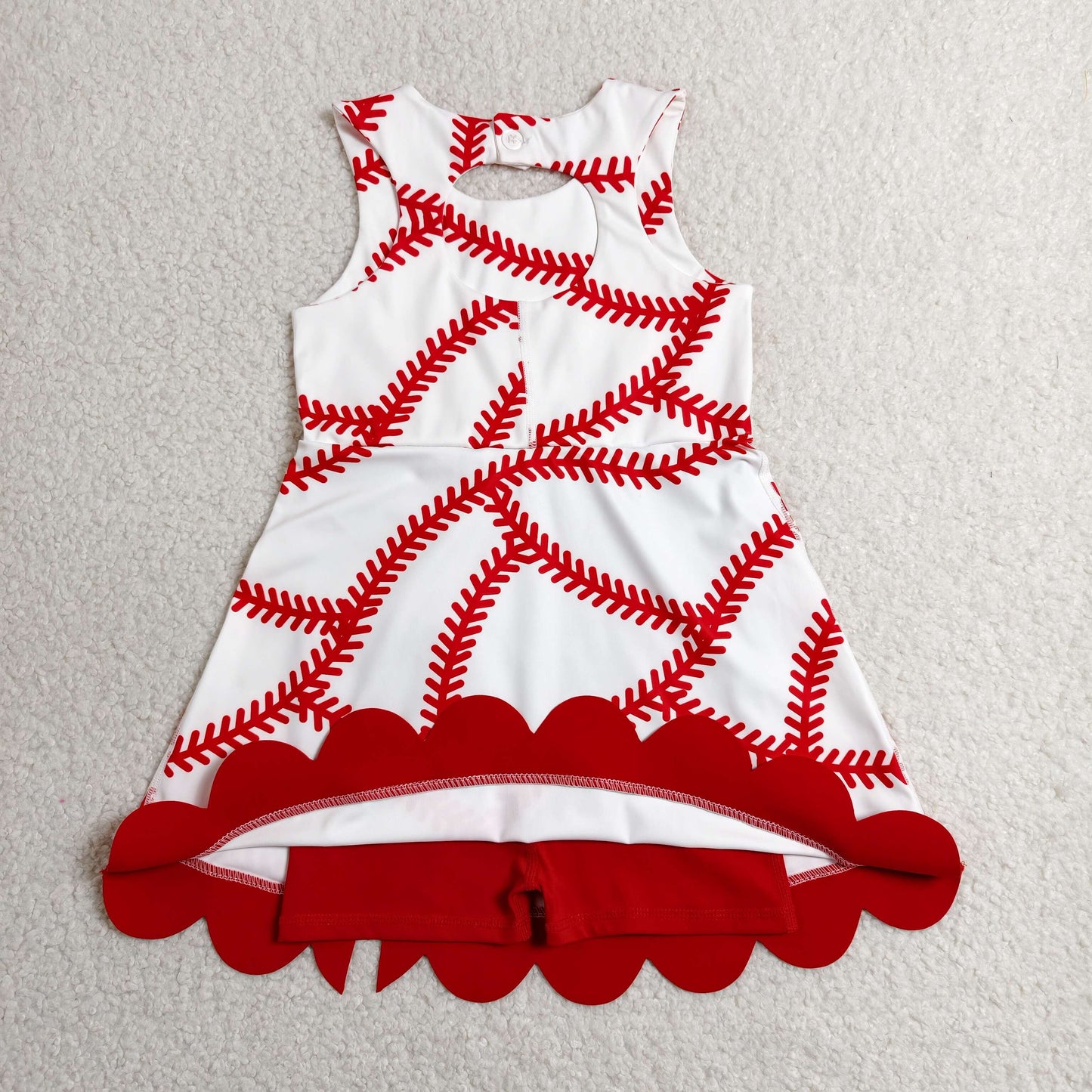 GSD3833 Yoga Baseball Red Bows Sleeveless Shorts Girls Dress