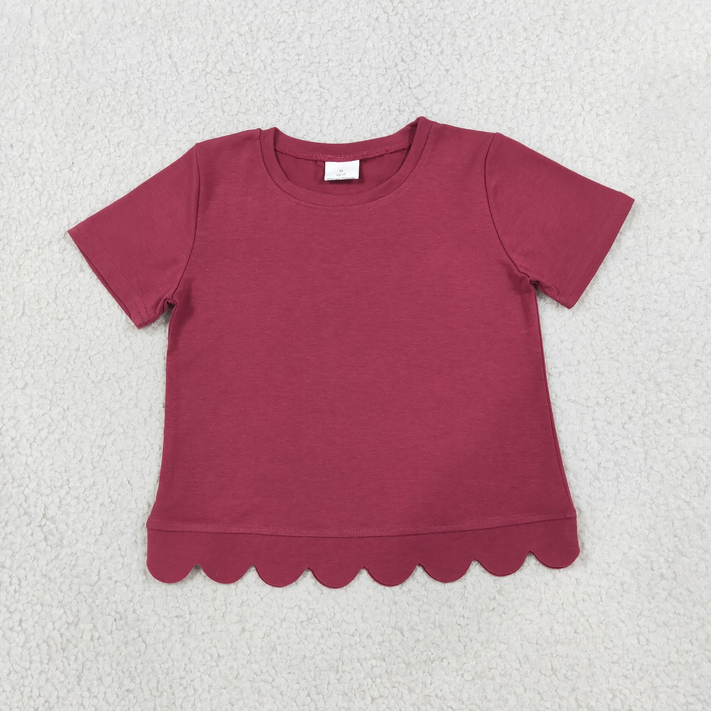 GT1771 Scallop Maroon Short Sleeve Girls Top