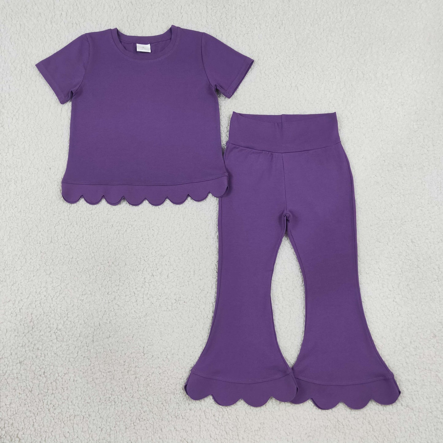 GSPO2346 Scallop Purple Short Sleeve Pants Girls Set