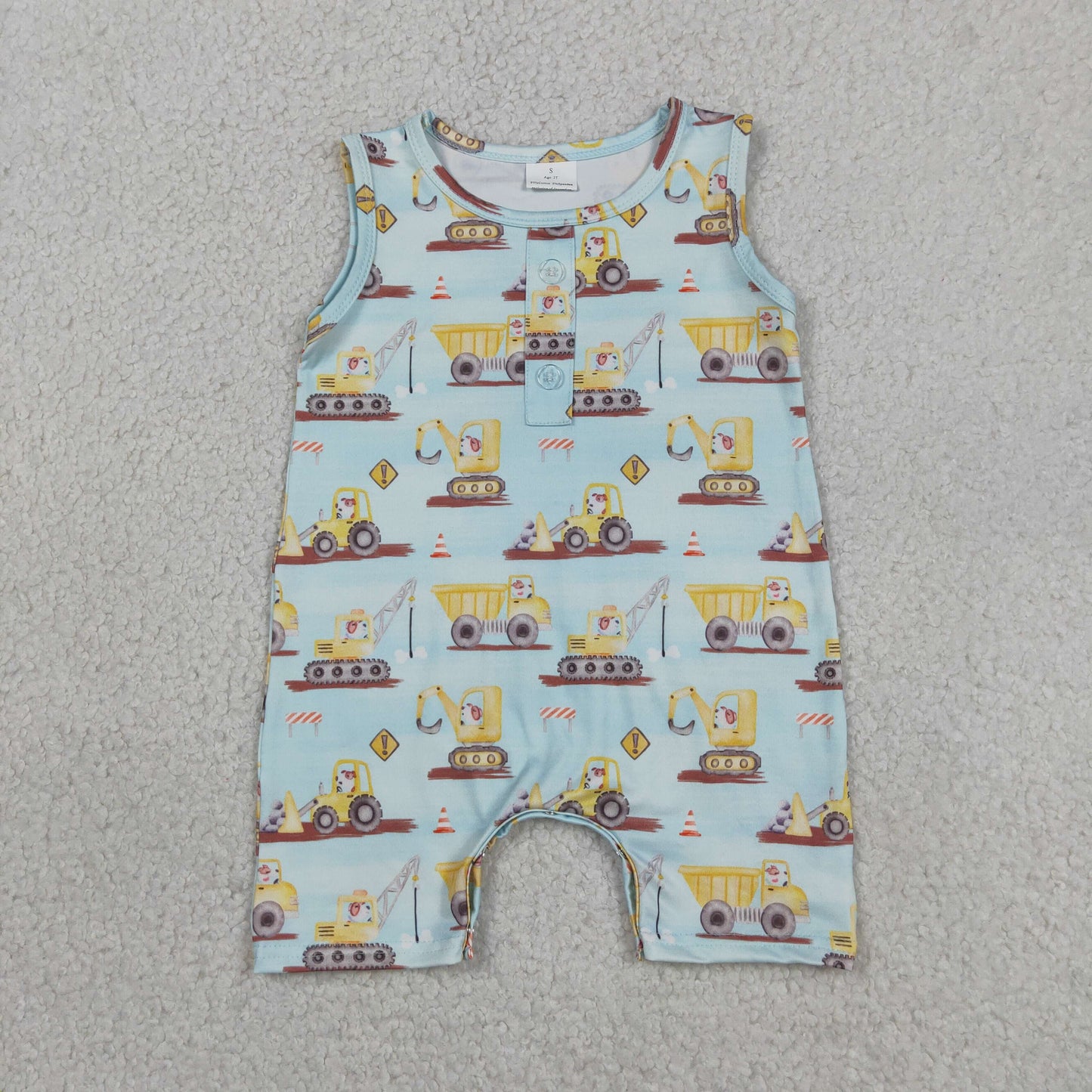 SR3085 construction truck blue sleeveless boys romper Summer