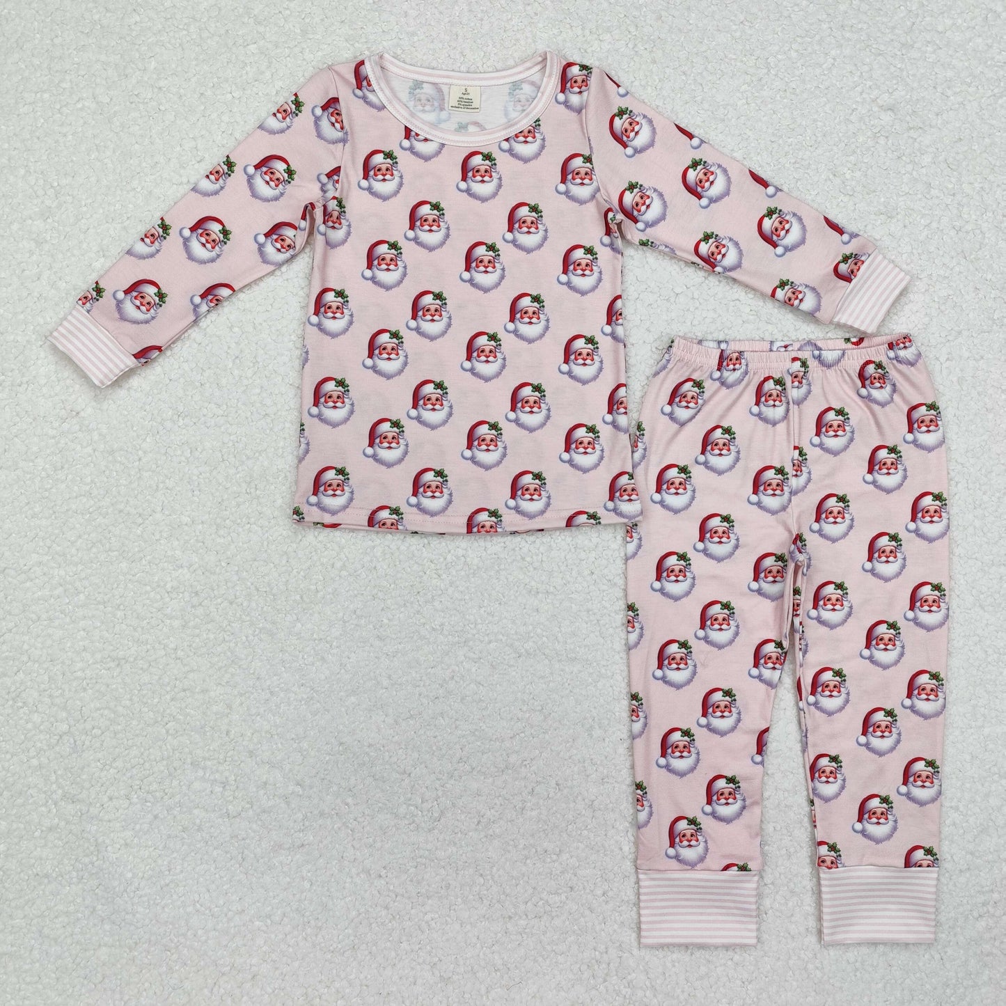 Custom moq 20 bamboo Christmas Santa pink long sleeve pants girls pajamas