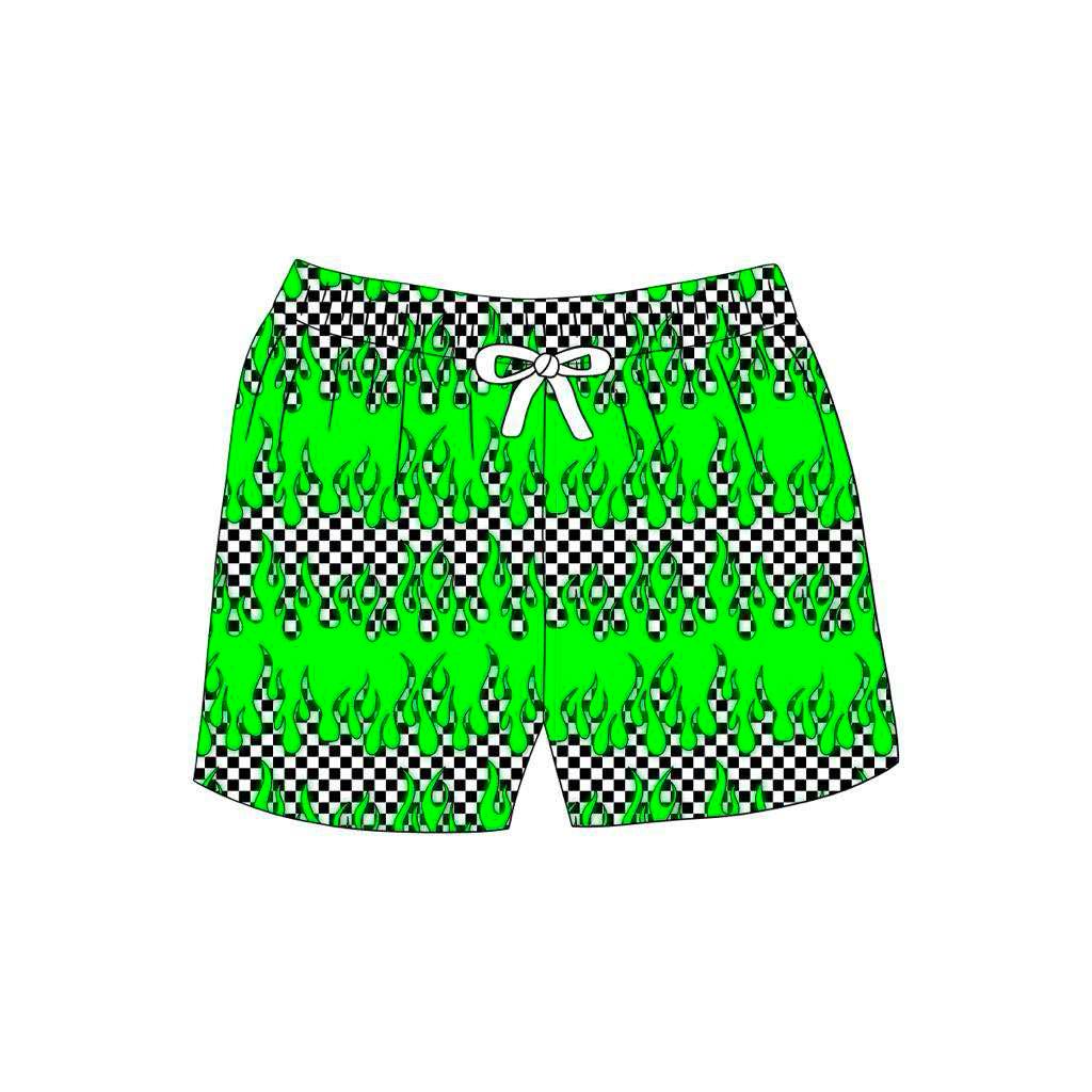 custom green ice black checkered Boys Swimming Trunk