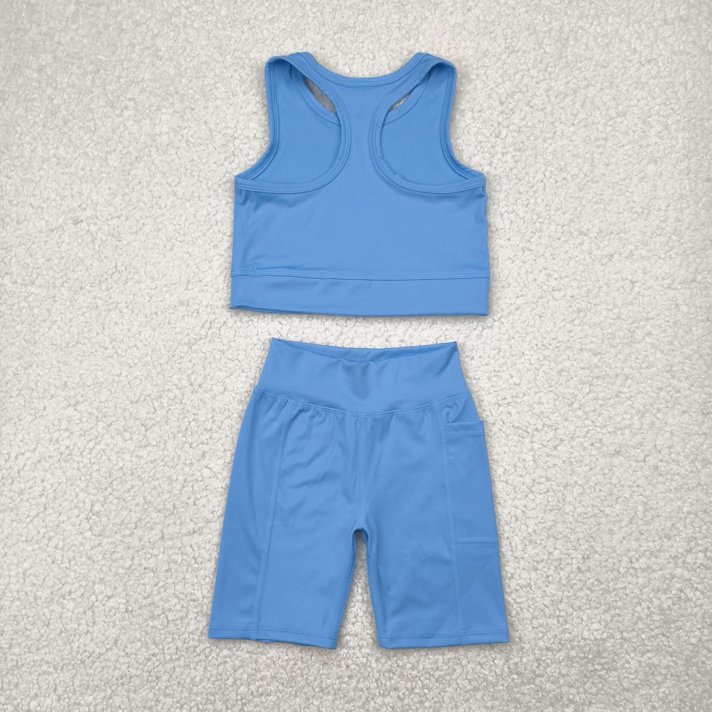 GSSO1515 blue sleeveless shorts girls set yoga set