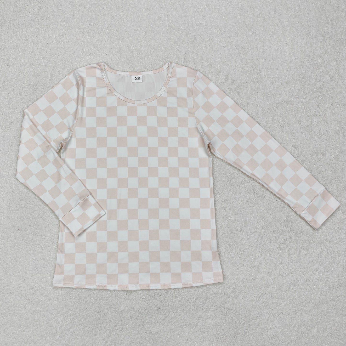 GT0906 Khaki Checkered Long Sleeve Adult Women Top