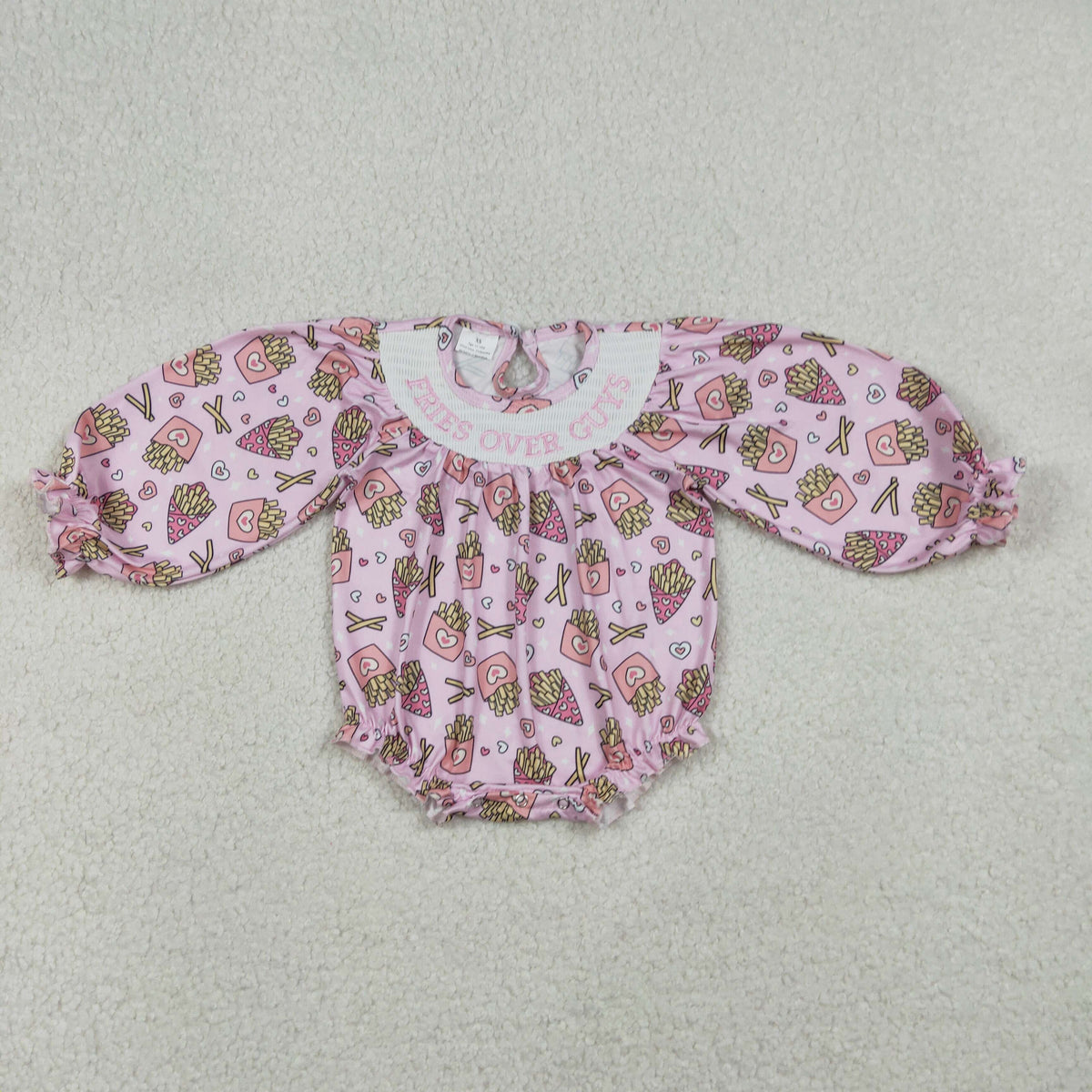 Embroidery LR2768 Valentine's Day heart pink chips long sleeve girls romper