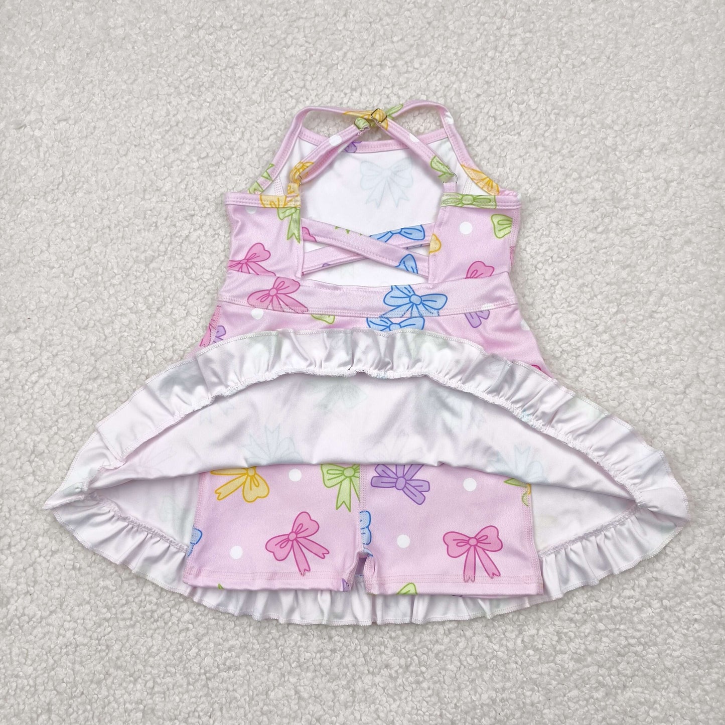 GSD2294 yoga colorful bows pink girls dress with shorts