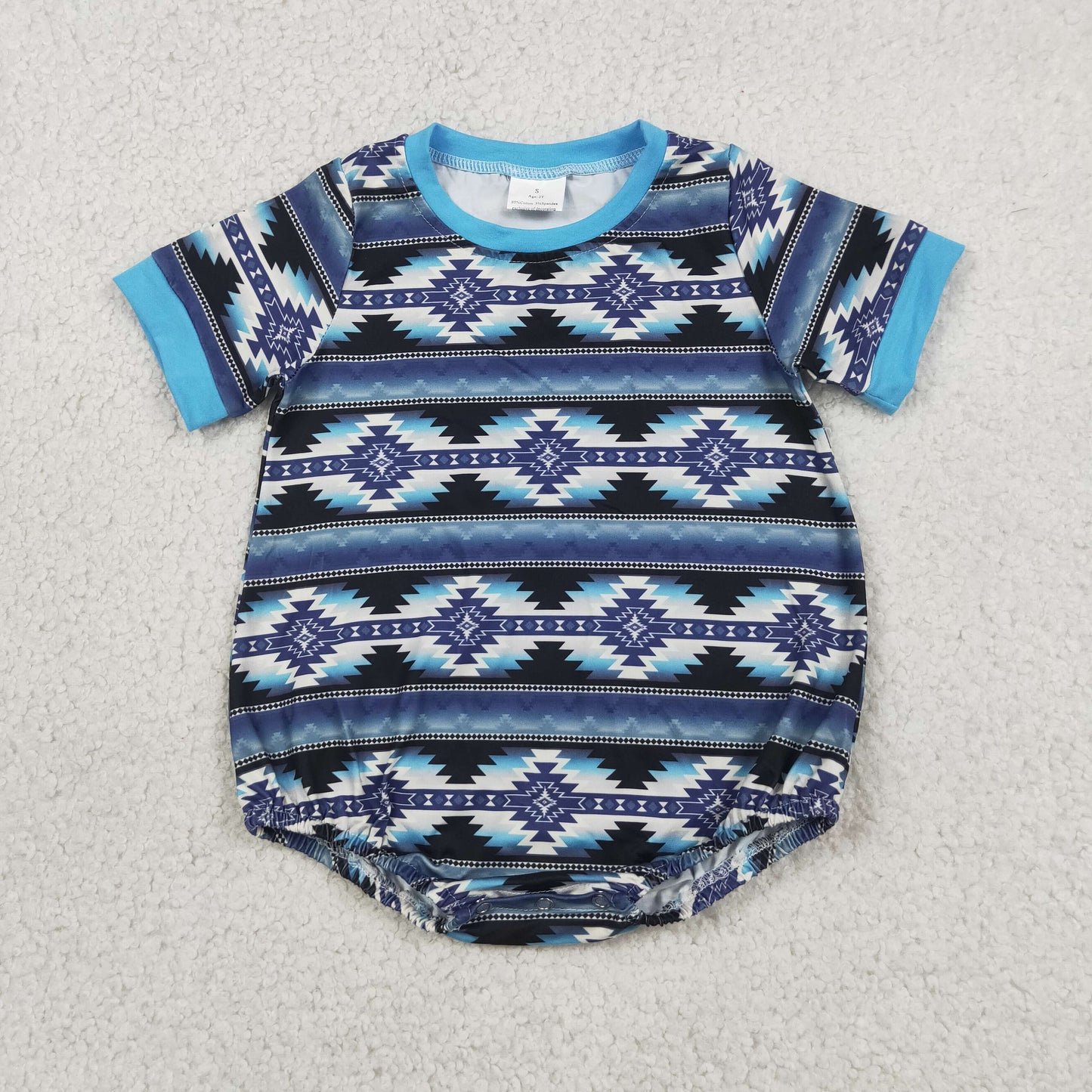 SR3709 Western Aztec Blue Short Sleeve Boys Romper