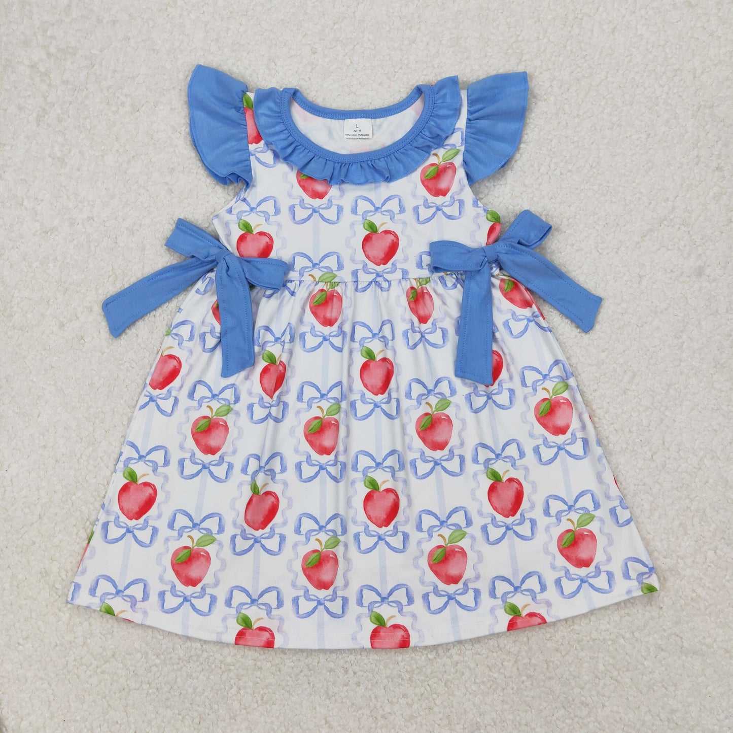 GSD1966 cute peach blue bows flutter sleeve girls dress Summer clothes
