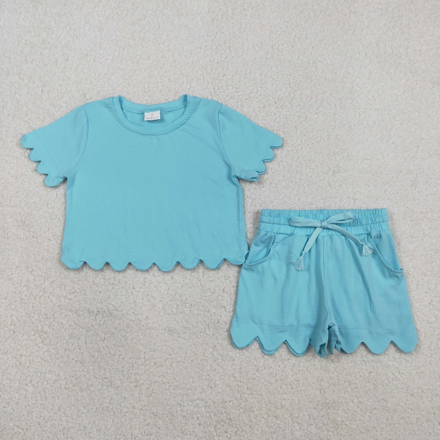 GSSO3180 Scallop Blue Short Sleeve Shorts Girls Set