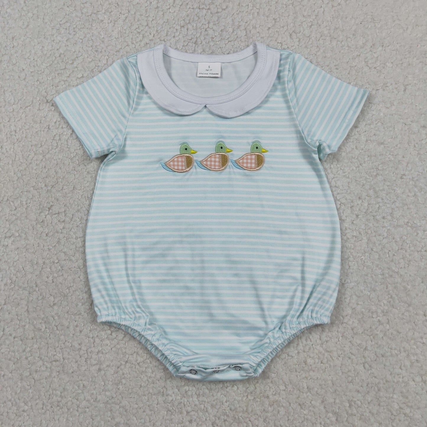 Embroidery SR4081 Mallard Duck Blue Short Sleeve Boys Romper