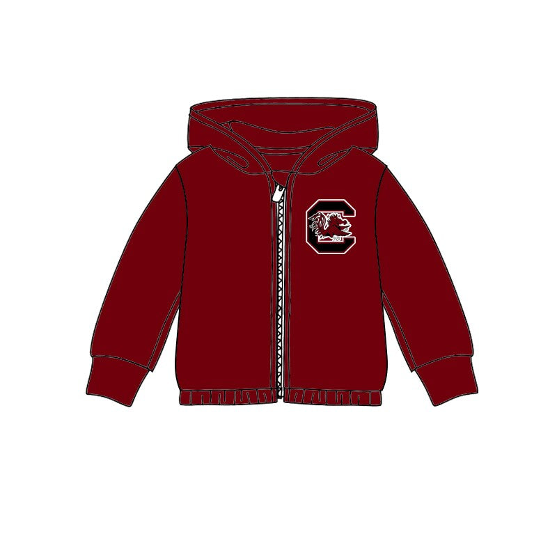 custom moq 3 football item C maroon long sleeve zipper hoodie kids coat