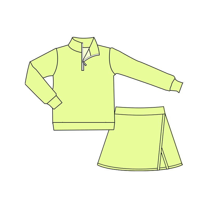 preorder yellow zipper long sleeve skirt with shorts girls set