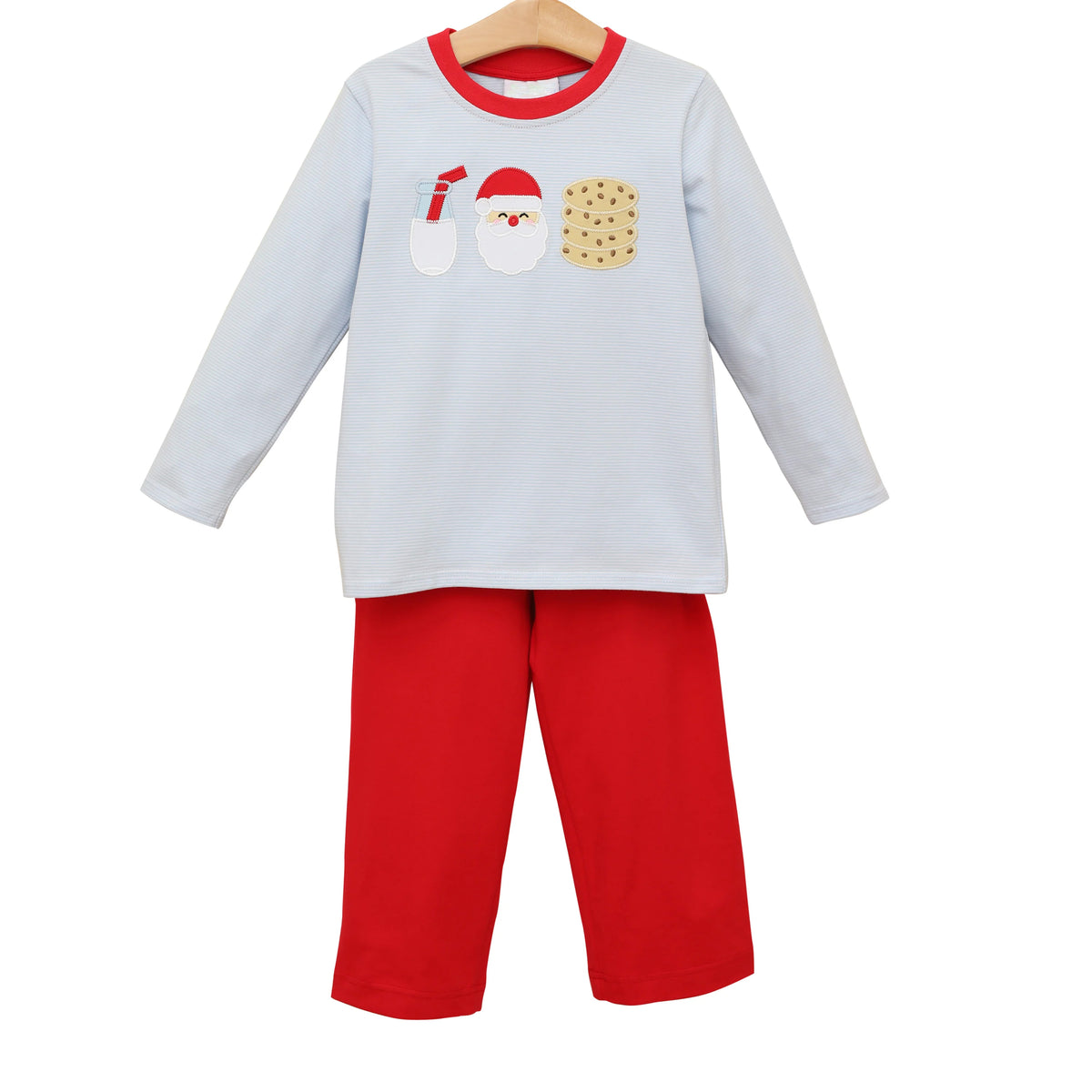 preorder BLP0678 Christmas Santa cookie milk blue long sleeve red pants boys set