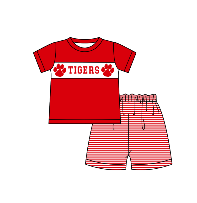 Custom Moq 3 Football Item Tigers Red Short Sleeve Shorts Boys Set