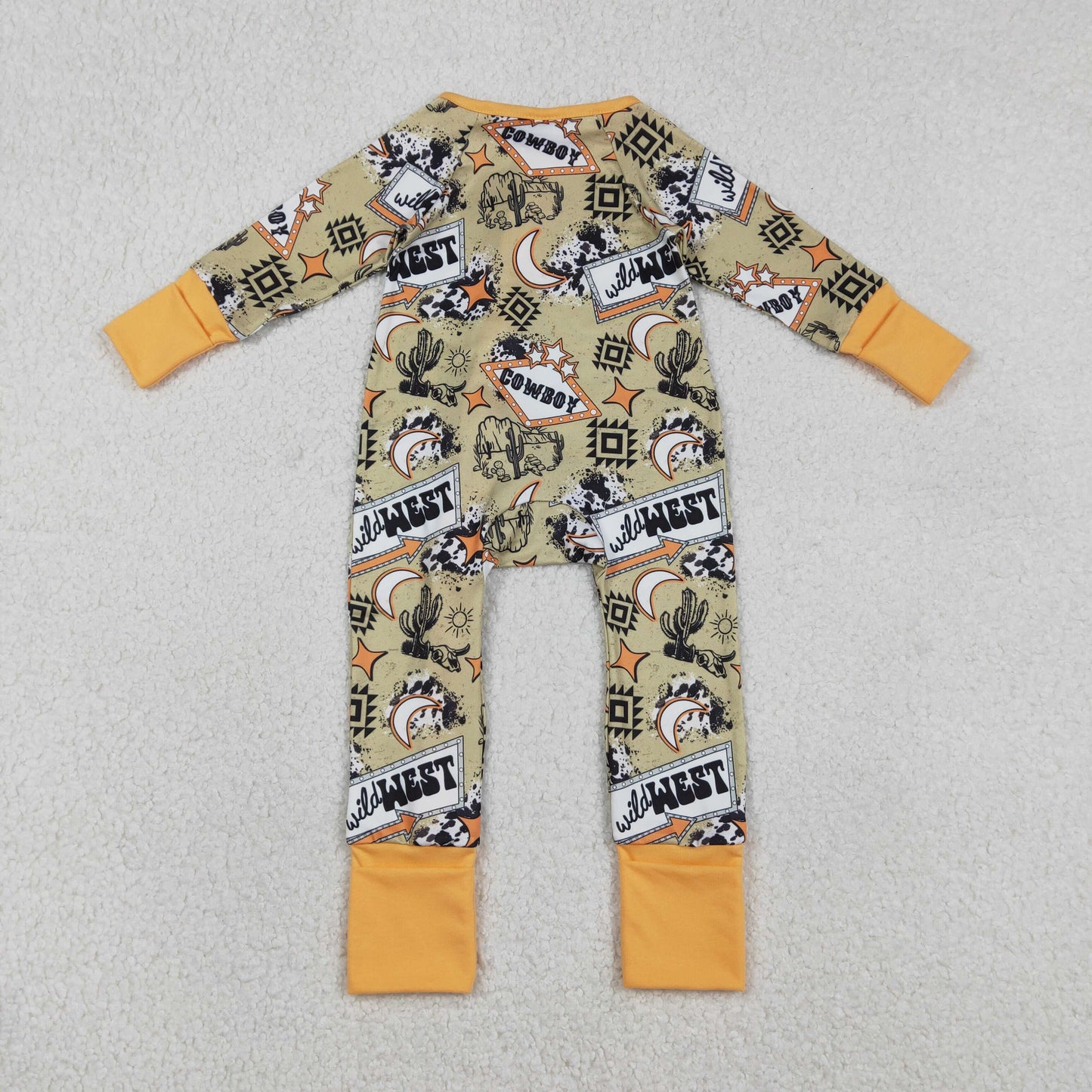 LR2942 Western Aztec Cactus Zipper Long Sleeve Boys Romper