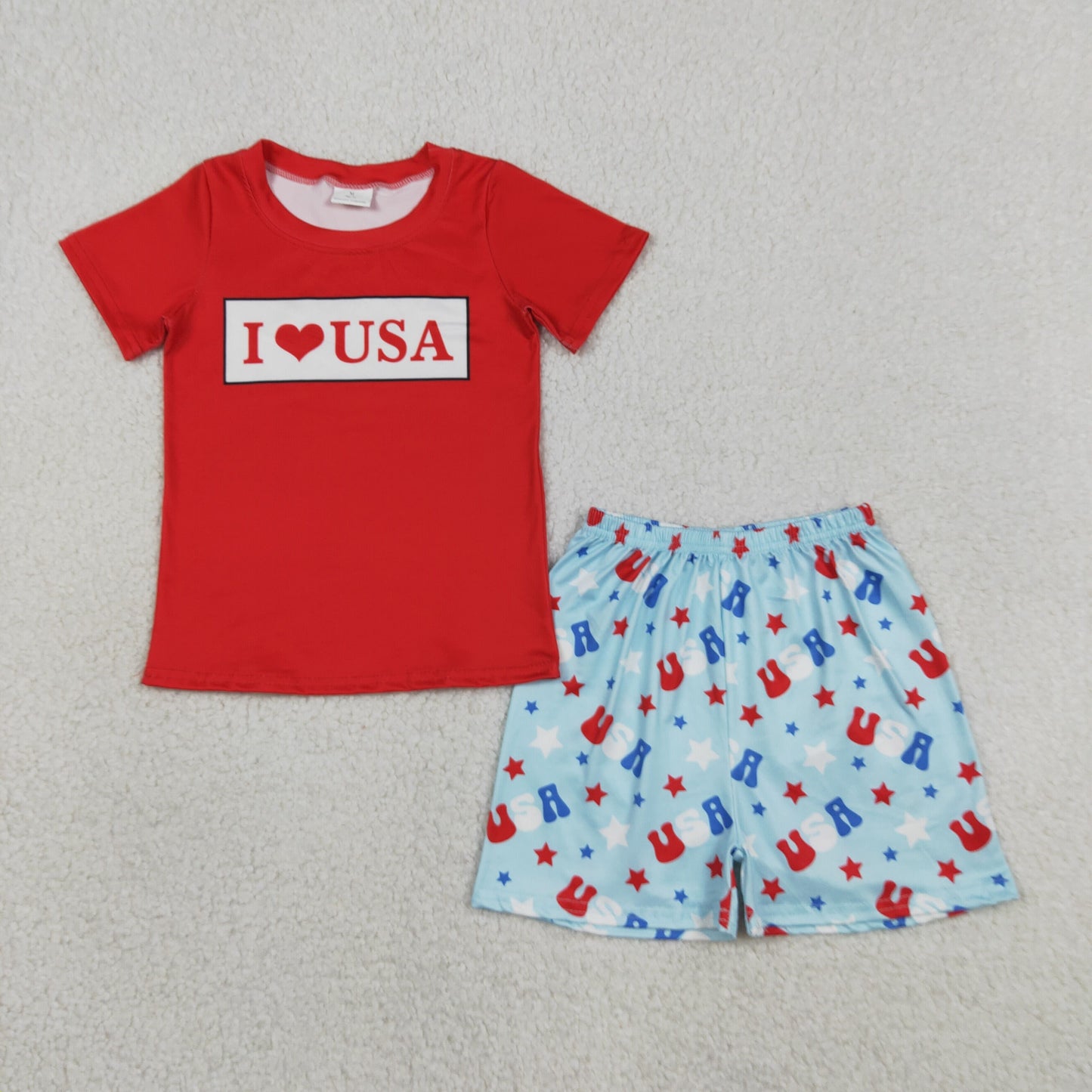 BSSO2011 July 4th I Love USA Red Short Sleeve Shorts Boys Set