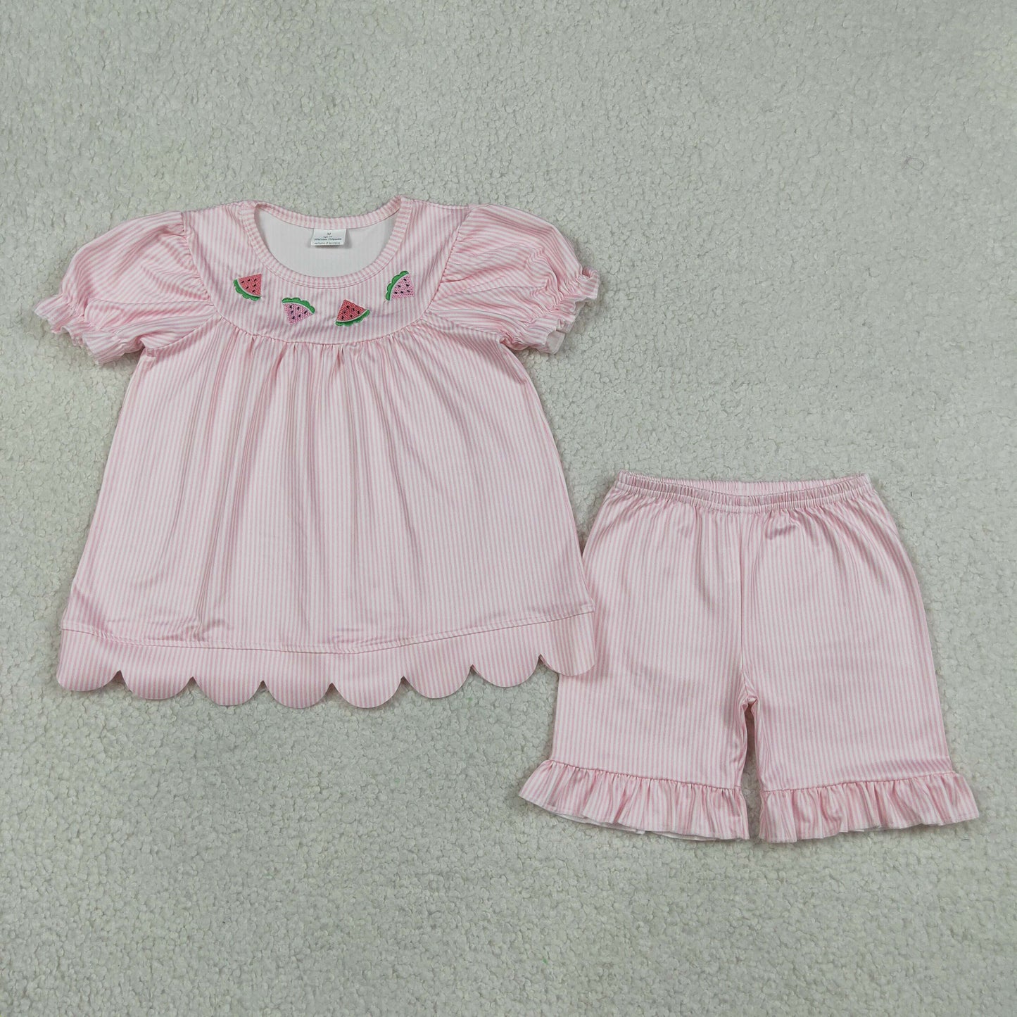 Embroidery GSSO3239 Colorful Shell Short Sleeve Shorts Girls Set