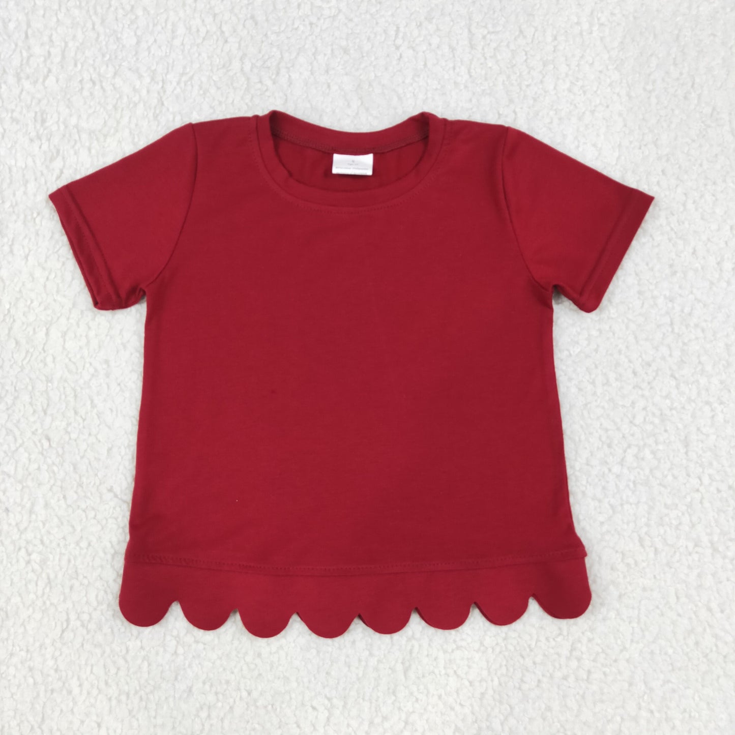 GT1774 Scallop Maroon Short Sleeve Girls Top
