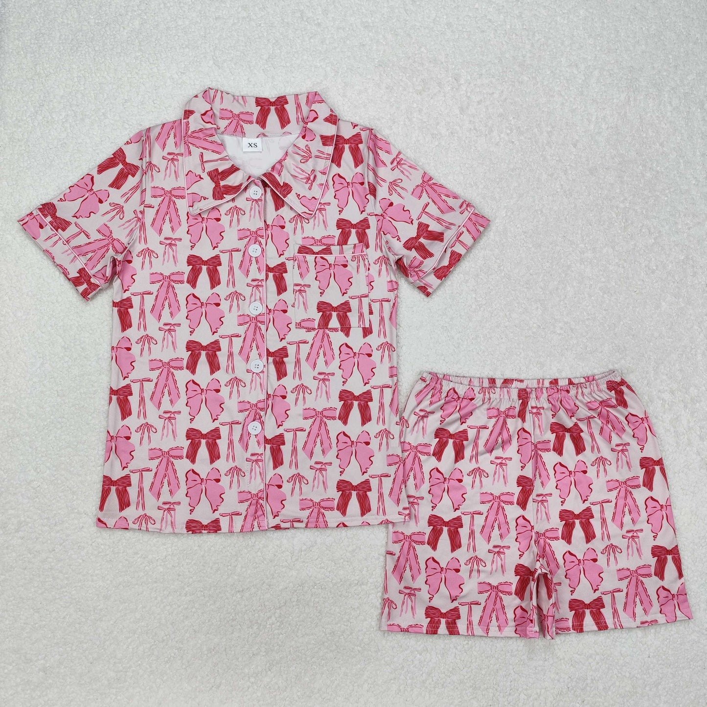 GSSO1717 Pink Bows Short Sleeve Shorts Adult Women Pajamas